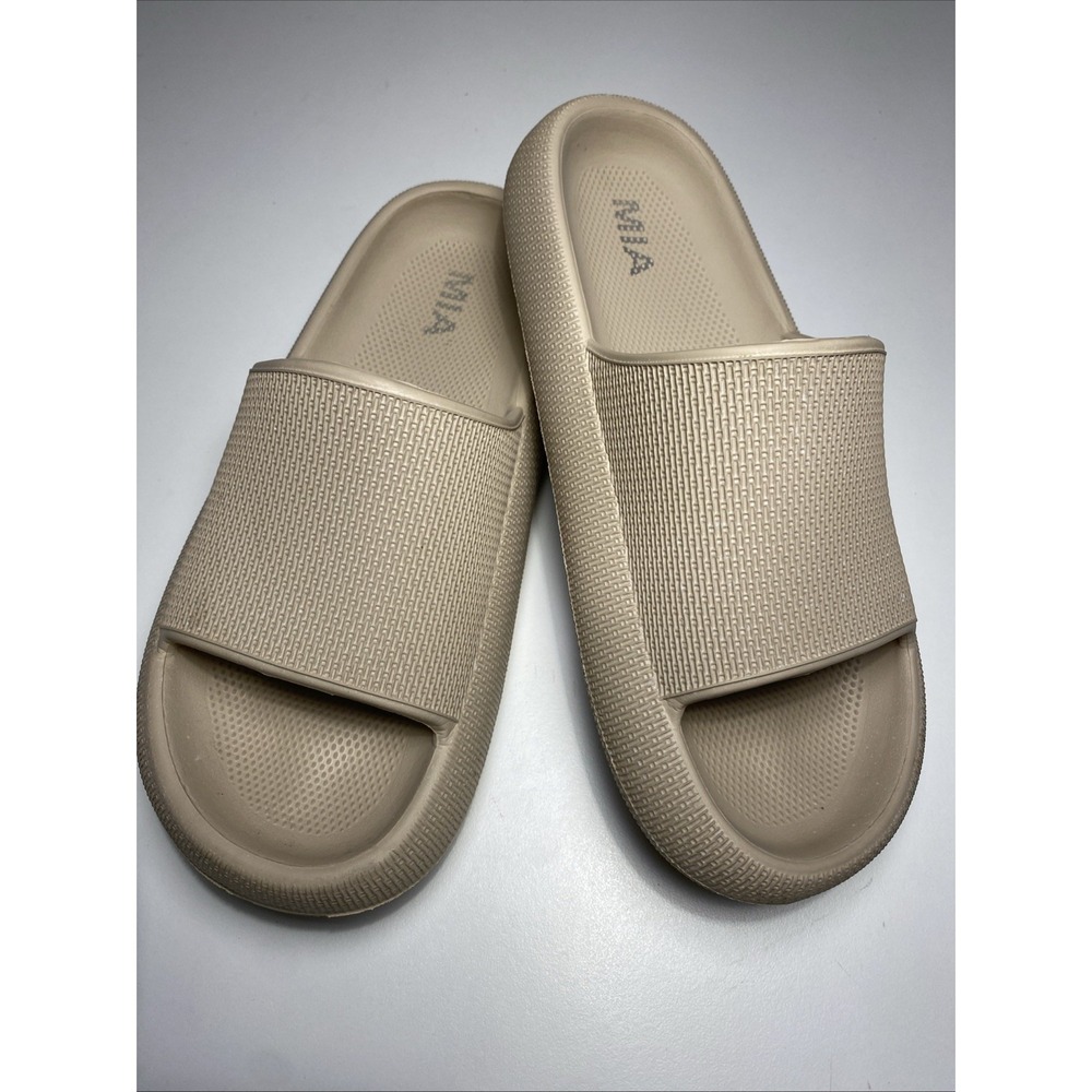 MIA Lexa Womens 8 Beige Faux Leather Summer Strappy Slides Sandals Flat